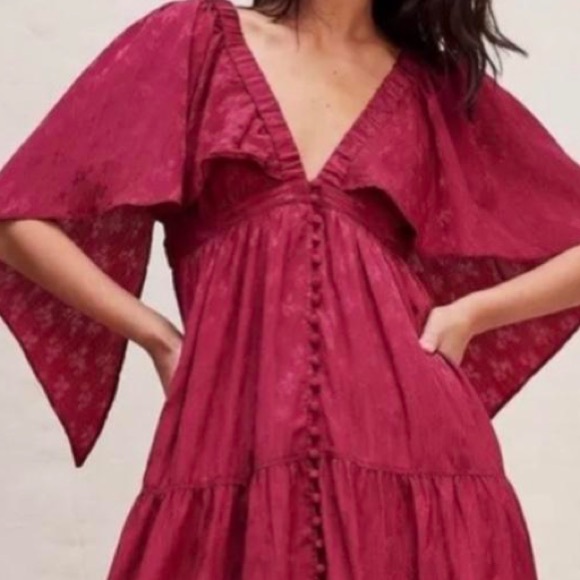 NWT FREE PEOPLE cha cha silky maroon maxi dress size medium - Picture 2 of 15